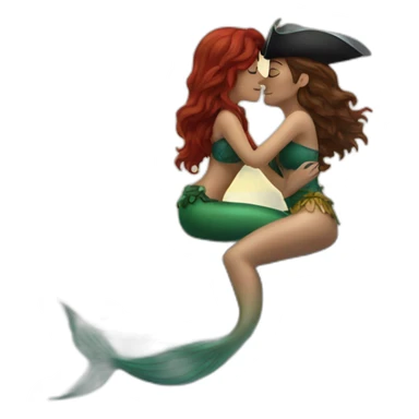 Brown haired mermaid and woman pirate kissing sticker