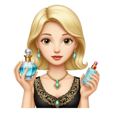 woman holding a perfume bottle sticker