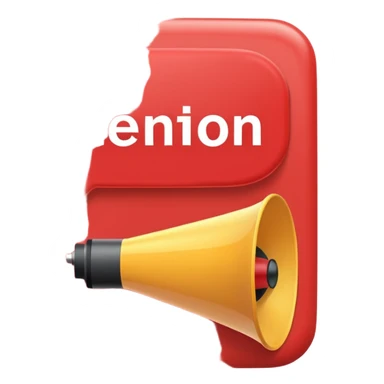 Red rounded rectangle speech bubble with bold text ‘Attention Please’. Add a loudspeaker overlapping from the right side with sound lines. Clean flat style. sticker