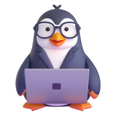 penguin programmer with laptop and code sticker