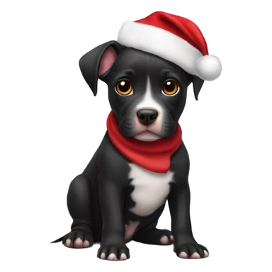 Black pitbull puppy with Santa hat  sticker
