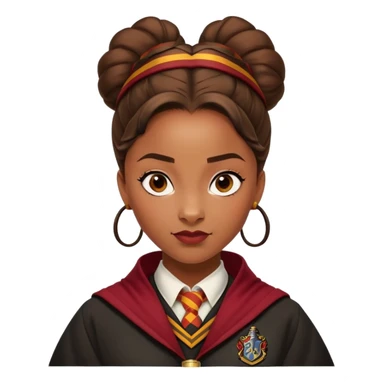 Tiana Benjamin is Angelina Johnson in harry potter, wear hogwarts gryfindor uniform,  thick, brown 1 bun hair , reflecting her bold, stylish, and strong personality sticker