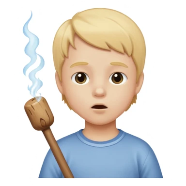 The white child blows into the stick sticker