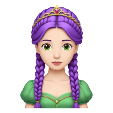 Princesses with Long Purple Braid, green dress sticker