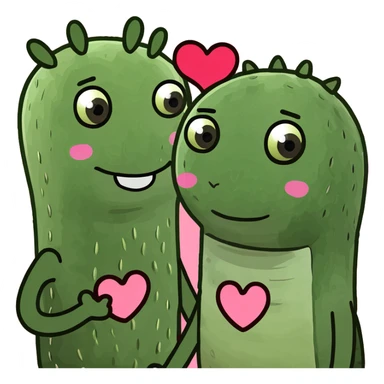 Two Happy Cactus best friends with heart eyes in a pot sticker