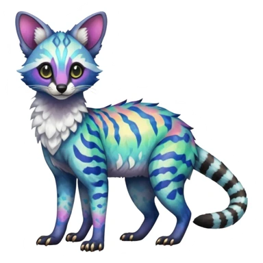 Rare iridescent white exotic epic aesthetic colorful Trico-Genet-species-Fakemon-hybrid-creature, with intricate tattoo markings, full body sticker