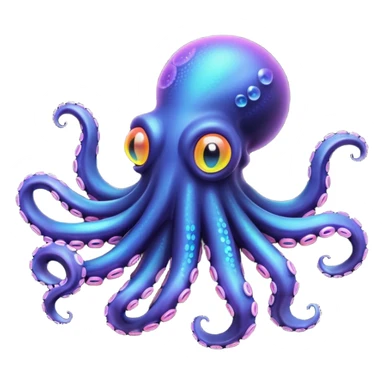 Epic iridescent black colored octopus with neon-pastel multi colored suction cups under the tentacles sticker