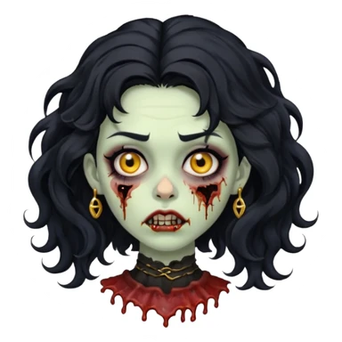 Create a zombie woman with voluminous wavy hair and a gold nose piercing. sticker