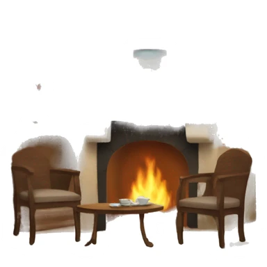 A tea in a table with a fireplace  sticker