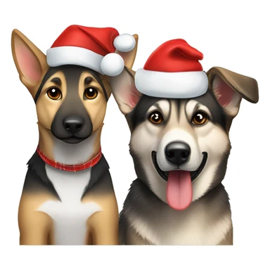 German Shepard beside mini husky wearing flannel shirts and Santa hats sticker
