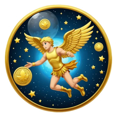 Icarus gold coin projected into space sticker