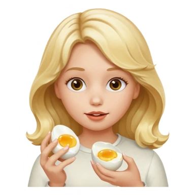 Girl with blonde wavy hair eating boiling egg sticker