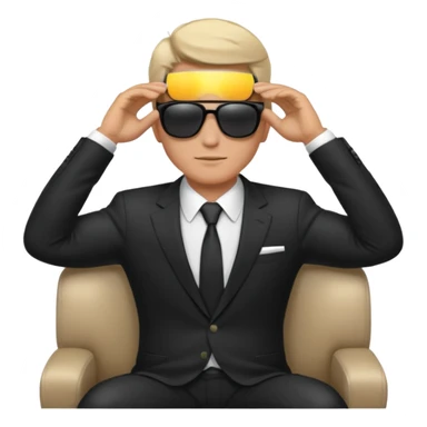white man in formal suit wearing sunglasses resting with hands behind head sticker