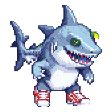 a shark wearing sneakers sticker