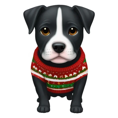 Little Staffordshire bullterrier black puppy in cute Christmas sweater sticker