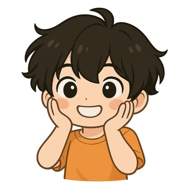 Convert this chibi character into a simple emoji style, preserving the cute expression and overall chibi style but simplifying details to suit emoji format. Use a transparent background. sticker