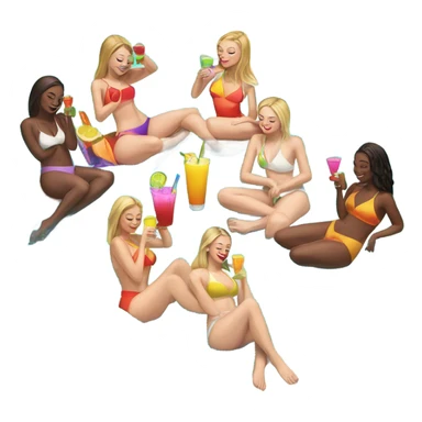 Group of ALL WHITE girls at pool with drinks sticker