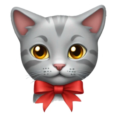 grey kitty with a red ribbon sticker