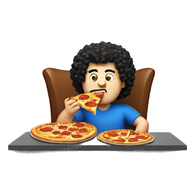 Big fat world sized white guy with black curly hair eating a pizza  sticker