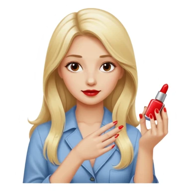 mulher loira, cabelos longos pintando unhas com esmaltes sticker