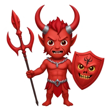 satan emoji holding a trident. make him red and scary sticker