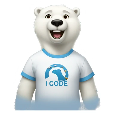 happy polar bear wearing "i code" t-shirt sticker