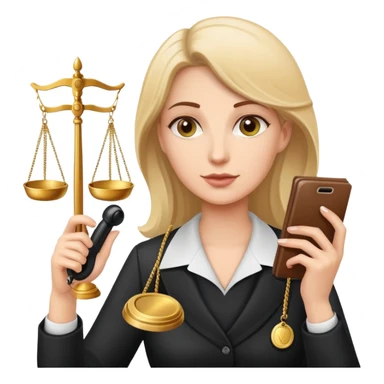 female notary with justice scale and stamp, phoning with another woman sticker