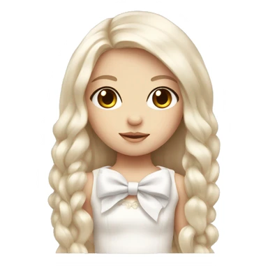 cute white doll with bow, long straight hair  sticker