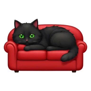 black floofy cat sleeping on the back of a red couch sticker