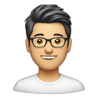 an asia man has undercut hairstyle, glasses, smiling sticker