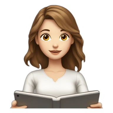 white pretty girl with  brown hair is studying on a tablet sticker