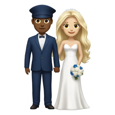 Puerto rican beard short hair with blue hat and navy blue suit getting Married with blond long hair girl with white  wedding dress  sticker