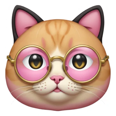 Black and pink cat with big round gold glasses, teary eyes, and a 🥺 face. sticker