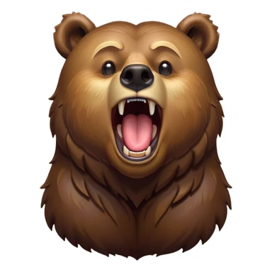 Cinematic Cute Yawning Grizzly Bear Portrait Emoji, Head tilted slightly with a dramatic, wide-open yawn, showcasing a thick, rugged deep brown fur with drooping ears, round eyes barely open in drowsy contentment, Simplified yet irresistibly adorable features, highly detailed, glowing with a soft, cozy glow, high shine, relaxed yet expressive, stylized with a touch of wild whimsy, bright and endearing, soft glowing outline, capturing the essence of a sleepy yet affectionate grizzly, so drowsy it feels like it could stretch out of the screen and curl up for a nap! sticker