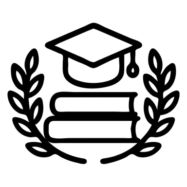 classic academic symbols like books, graduation cap, laurel wreath, clean and simple icon sticker