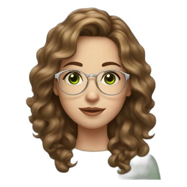 Pale young woman, brown wavy hair, green eyes, big silver sight glasses, big nose. sticker