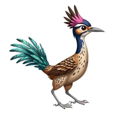 realistic roadrunner bird emoji, running with long feathered tail pointed down and back, actual colors sticker