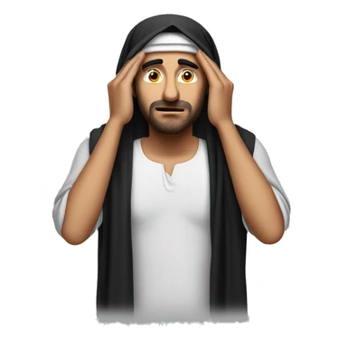 Arab holding his head with his hands photorealistic serious sticker