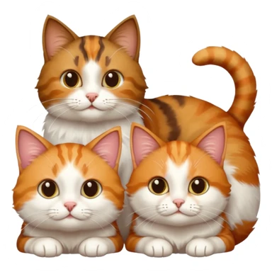 3 cats different colours including brown tabby and white, light patchy calico, and ginger and white sticker