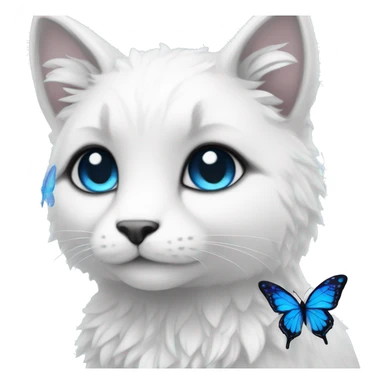 Edgy Cute Cool Kawaii gorgeous sparkly ethereal white fantasy animal with blue eyes sona with flowers and butterflies beautiful aesthetic sticker