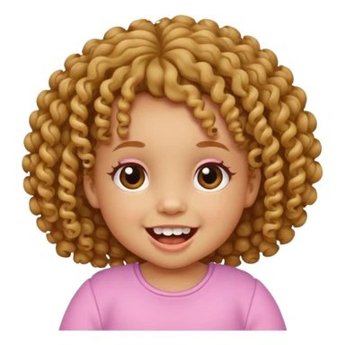 baby girl emoji, curly hair, two upper and lower teeth, cheerful expression sticker