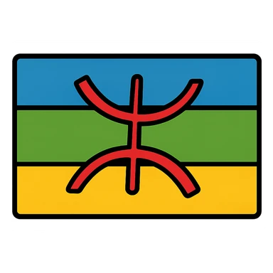 Amazigh flag, rectangular with three horizontal colors: blue, green, yellow, and a red Z symbol in the center, contemporary and simple icon style sticker