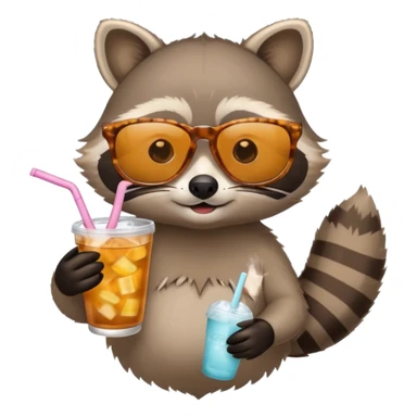 Raccoon with iced tea and cute sunglasses  sticker