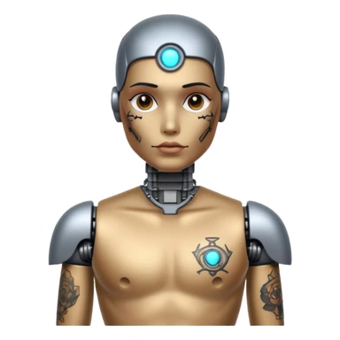Tatooed robot, tatooes on chest and face sticker
