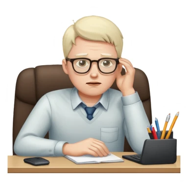 man sitting at his workplace, working hard, very tired sticker