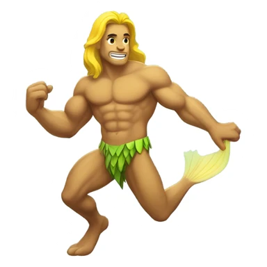 Tan muscular merman with yellow tail and dark hair sticker