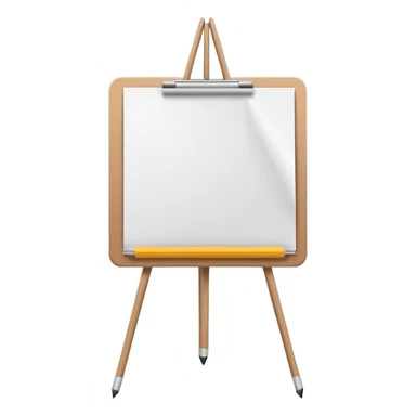 Minimalistic flat vector icon, iOS style, thin black contour on white background. Easel with a paper sheet and a pencil leaning against it. No text, no shadows sticker