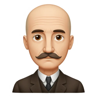Henri Bergson, bald head, prominent mustache, thoughtful expression, minimalist vector art, iOS emoji style sticker