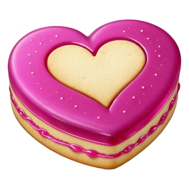 Realistic shortbread cookie in the shape of a heart with Fuchsia color jelly middle filling and sprinkled powder sugar on top. sticker