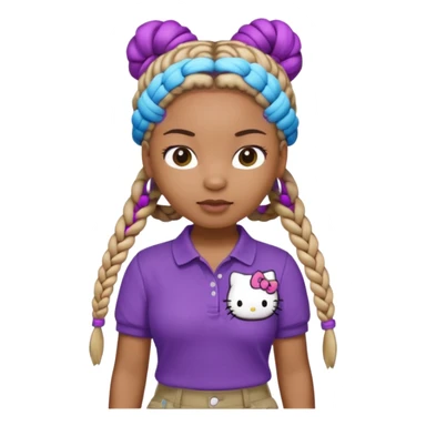 hello kitty wearing purple polo shirt and kyaki pants with long box braids baddie sticker